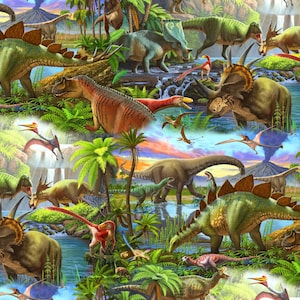 Dinosaurs, Multi Dinosaurs, Dino World David Textiles - Foust Exclusive Prints