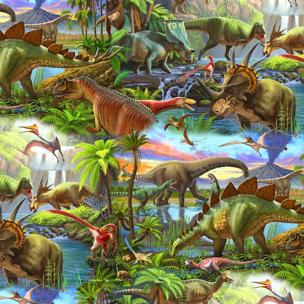 Dinosaurs, Multi Dinosaurs, Dino World David Textiles - Foust Exclusive Prints