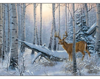 Lone Deer 24in x 43in Winter Sunrise Panel by Northern Promotions for Elizabeth's Studio