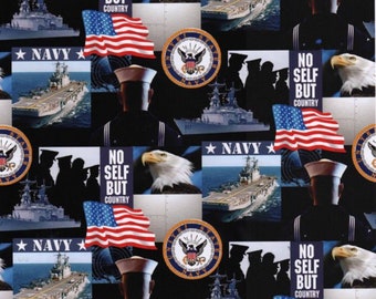 US Navy Military Patch Block Print Sykel Enterprises Navy Military Cotton Fabric