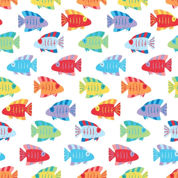 Multi Colored Fish, Seas the Day Multi Fish Fabric By Diane Eichler for Studio e Fabrics