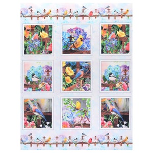 Hydrangea Garden Sky Blue Blocks 24 inch Panel Digital Fabric By Janie Lee for Studio e Fabrics