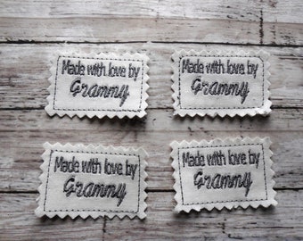 Sewing Labels, Made with love by, Embroidered sewing or craft labels, Handmade supply, made to order