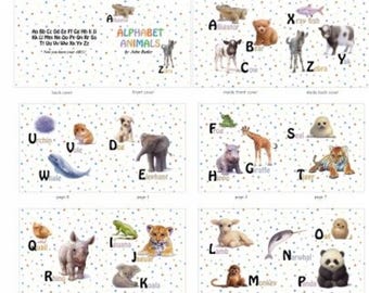 Animal Friends, Alphabet Animals White SoftBook,  33" Cloth Book Panel by John Butler for Elizabeths Studio Prints
