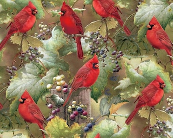 Red Cardinals in the Orchard Scenic Allover David Textiles WW-3113-9C-1 Multi