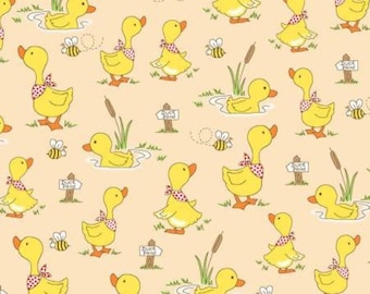 Yellow Ducklings and Bees Comfy Flannel Prints from A.E. Nathan 1018-44