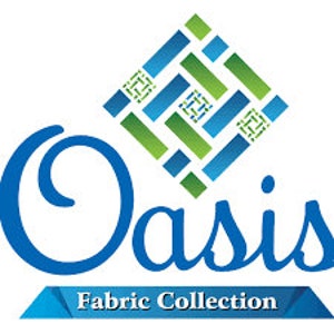 May include: Oasis Fabric Collection logo featuring a blue and green geometric pattern in a diamond shape with the word "Oasis" in a stylized blue font and the words "Fabric Collection" in a smaller blue font below.