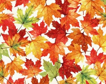 Autumn is in the Air Collection, Leaves w/Gold Metallic From Hoffman Fabrics