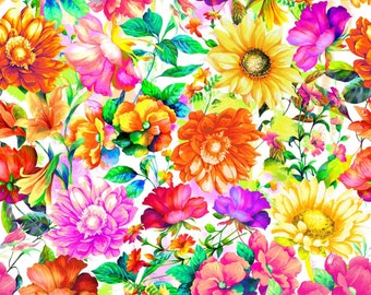 Multi Flowers Fantasy by Oasis Fabrics Digital Print