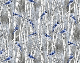 Blue Jays Winter Bird C7851 Blue Winter Frost by Timeless Treasures