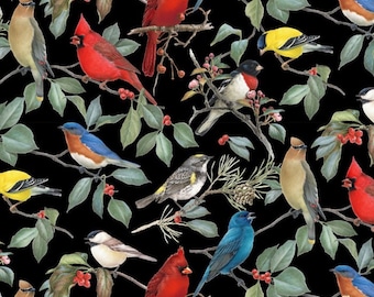 Birds and Hollies Songbirds Four Seasons Digital Prints WW-3114-2 Black/Multi