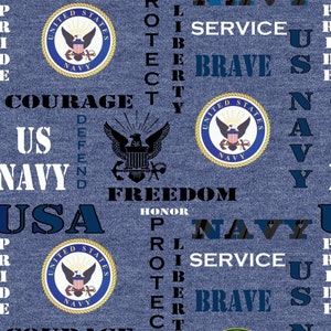 US Navy Military Branch Cotton Fabric, Heather Print Sykel Enterprises, US Navy Heather Print image 1