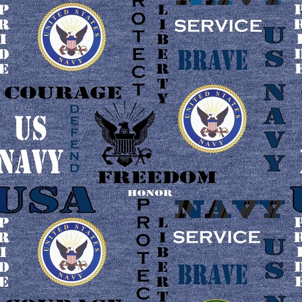 US Navy Military Branch Cotton Fabric, Heather Print Sykel Enterprises, US Navy Heather Print