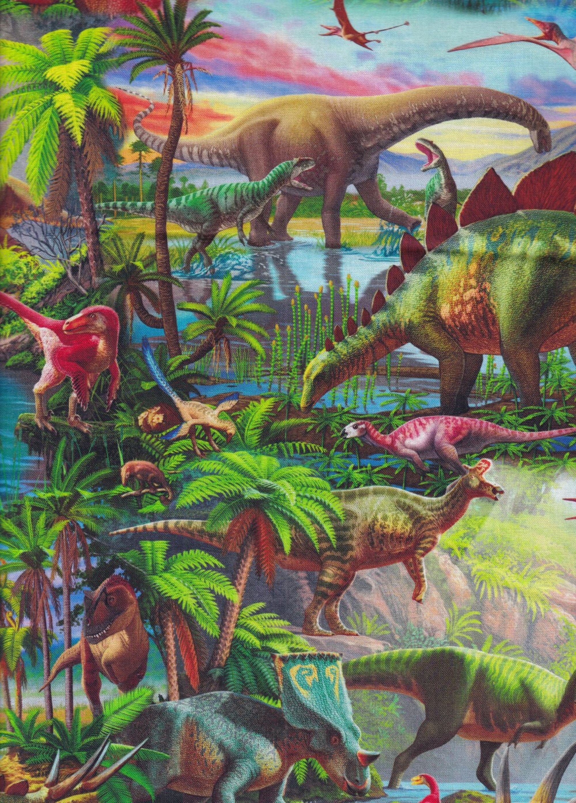 Dinosaurs, Multi Dinosaurs, Dino World David Textiles - Foust