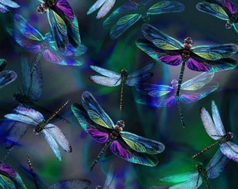 Hoffman Digital Dragonfly Dream,  Tossed Dragonflies, Dragonfly Spectrum Print