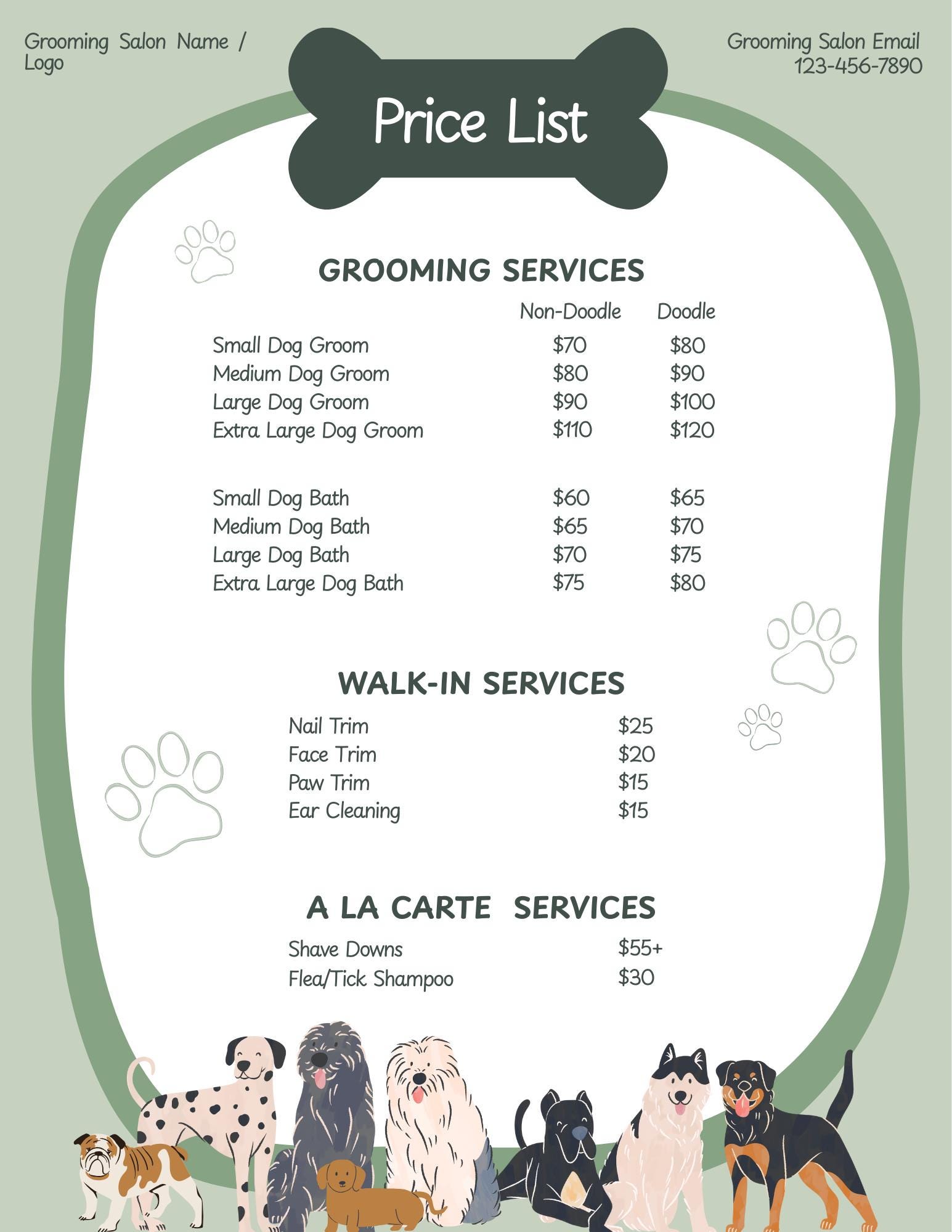 Pet Grooming Price List Template | Dog Grooming Salon Price Board ...