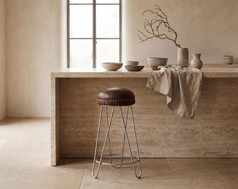 Vintage Barhocker | Stil von Émile Guillot für Thonet | Chrom Hairpin Legs | Mid-Century Modern | 1970er Jahre | Design Barstuhl