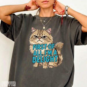 First of All I'm a Delight Grumpy Cat T-Shirt | Funny Cat T-shirt, Sarcastic Quote Top, Sarcastic Animal Cat Tee, Humor Graphic Apparel