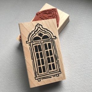 Wood Cut Window Rubber Stamp