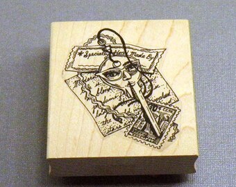 Key and Postiod Collage Rubber Stamp