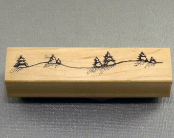 Pine Trees on a Hill Scene Rubber Stamp