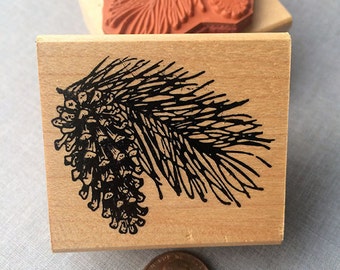 Pine Cone and Branch Rubber Stamp