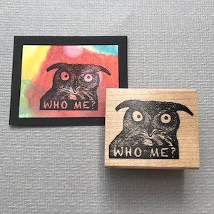 Who Me? Owl Rubber Stamp