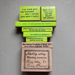 Vintage Rubber Stamp Funny Sayings Word Wood Mounted Stamps