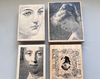 Rubber Stamp Vintage Rare Victorian Beautiful Face Wood Mounted Artistic Rubber Stamps
