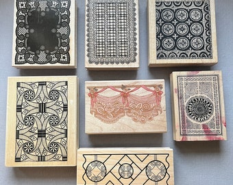 Vintage Rubber Stamp Pattern Background Wood Mounted Stamps