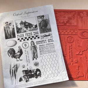 Vintage Country Girl Farm feuille de tampons en caoutchouc non montée d'Oxford Impressions livraison gratuite