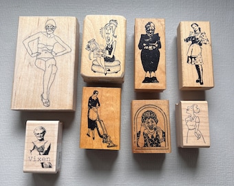 Rubber Stamp Everyday Lady Vintage Wood Mounted Stamps