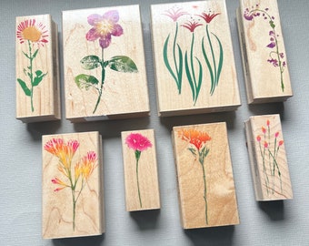 Vintage Rubber Stamp Brush Art Flower Stamps