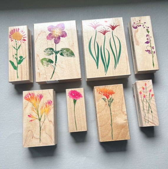 Vintage Rubber Stamp Brush Art Flower Stamps 