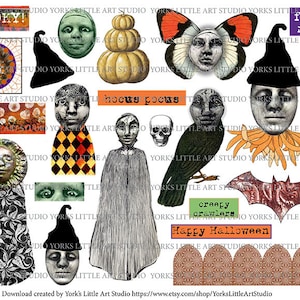 Digital Download Fright Night Halloween Collage Art Journaling Sheet Mixed Media Decoupage Print and Clip