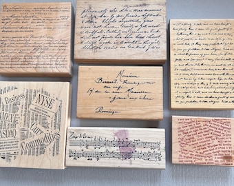 Vintage Rubber Stamp Script Writing Music Background Stamps