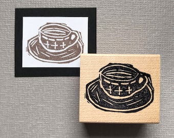 Hand Carved Coffee Cup Rubber Stamp