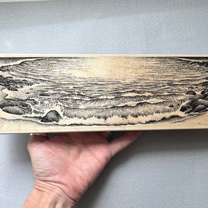 Vintage Huge Stampscapes Seaside Shoreline Ocean Waves Scene Wood Mounted Rubber Stamps