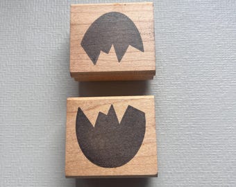 Vintage Cracked Egg Two Part Set Rubber Stamp from Judikins