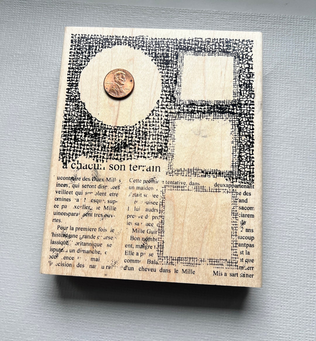 Large Rubber Stamp Collage Frame Square and Circle Pattern Background