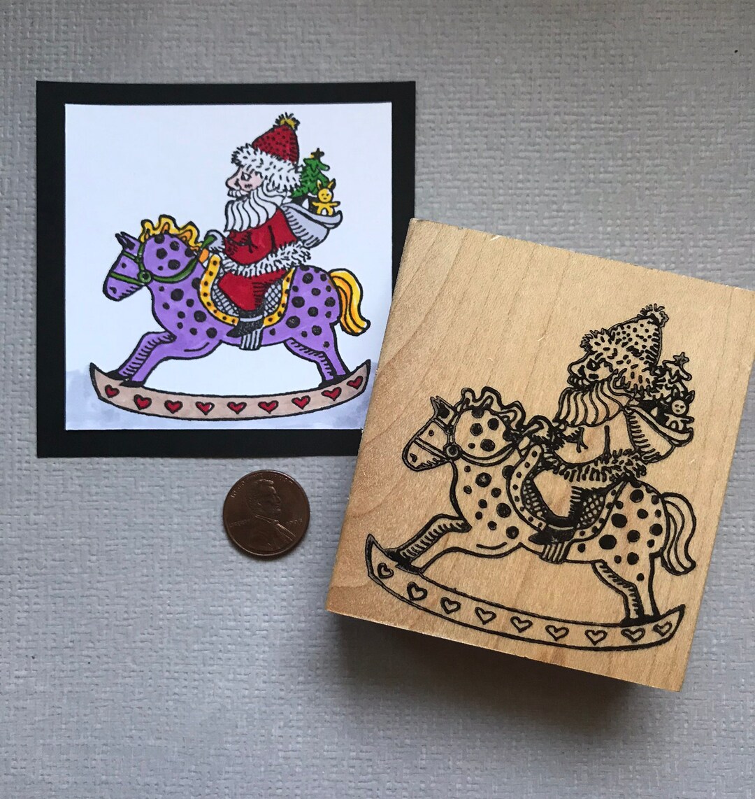 Santa Rocking Horse Wood Mounted Rubber Stamp - Etsy