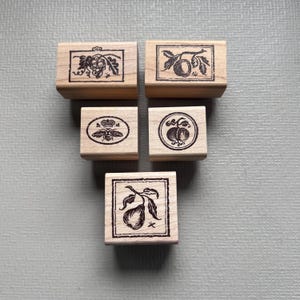 Vintage Rubber Stamp Seal Image Fruit, Bee Stamps Wood Mounted