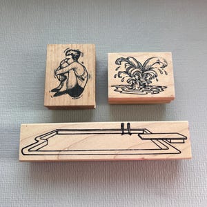 Vintage Vacation Swimmer, Pool, Splash Rubber Stamp Set from Rubber Baby Buggy Bumpers Free Ship