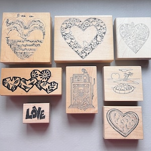 Rubber Stamps Vintage Hearts and Love Valentine&#39;s Day Wood Mounted Stamps