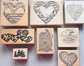 Rubber Stamps Vintage Hearts and Love Valentine's Day Wood Mounted Stamps
