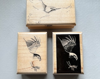 Vintage Rubber Stamp American Bald Eagle Set of 3 Stamps