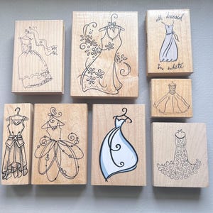 Vintage Rubber Stamp Dresses Lady Wedding Woman Wood Mounted Stamps