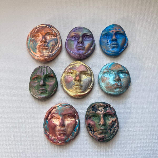 Metallic Multi-Colored Polymer Clay Cabochons Molded Art doll Faces