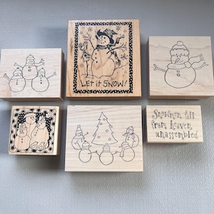 Vintage Rubber Stamp Winter Pick Your Snowman Wood Mounted Stamps