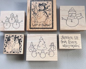 Vintage Rubber Stamp Winter Pick Your Snowman Wood Mounted Stamps